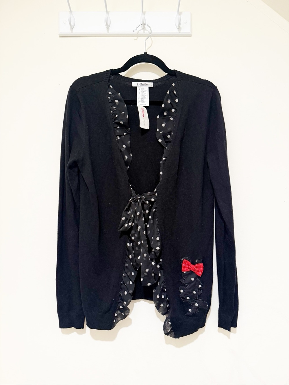 Disney Black Polka Dot Trim Cardigan with Red Bow Accent